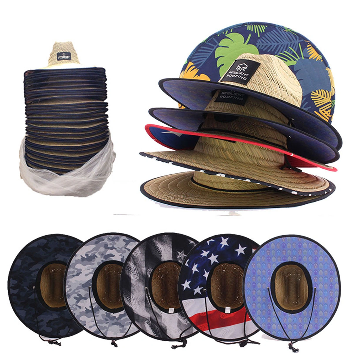 Custom Printed UPF 50 Straw Visor Hat — Under Brim Digital Heat Transfer Printing Straw Hat Wholesale 3