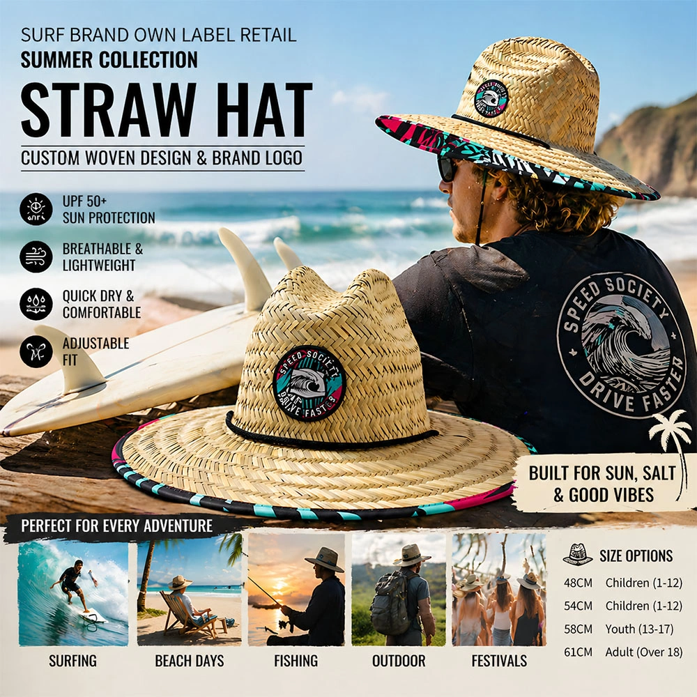 Surf brand private label retail Straw Hat Wholesale
